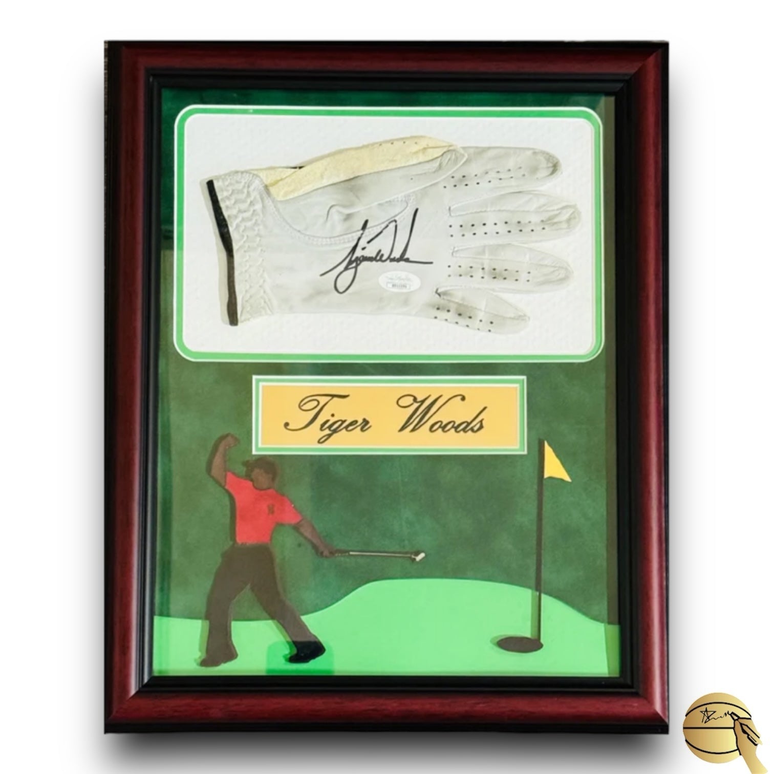 Guante enmarcado autografiado por Tiger Woods