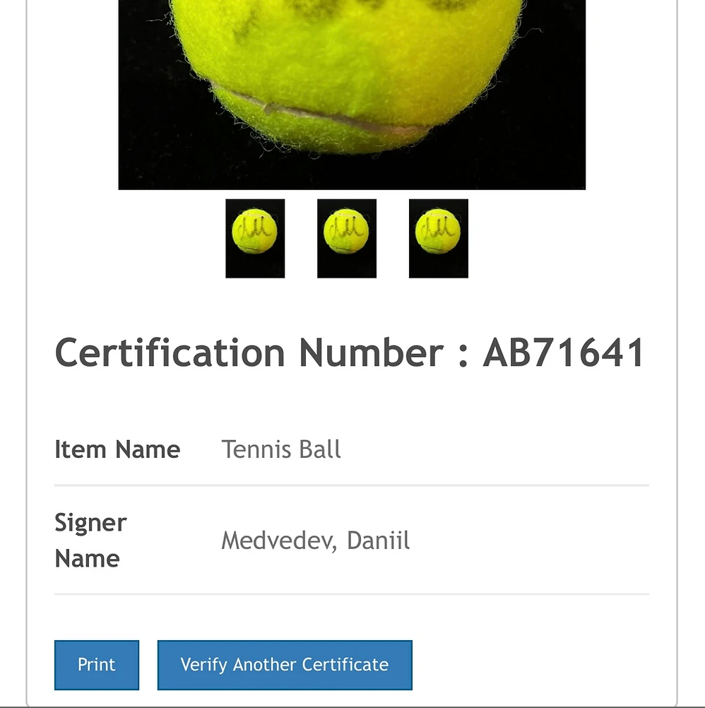 Pelota autografiada por Medvedev Daniil - Signed Collectibles