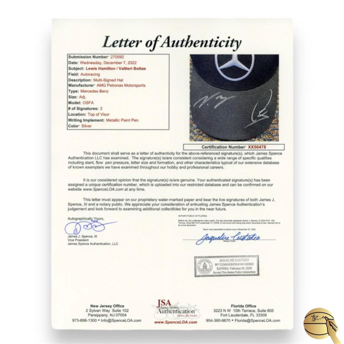Gorra autografiada por Valtteri Bottas y Lewis Hamilton - Signed Collectibles