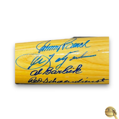 Bate autografiado por Johnny Bench, Carl Yastrezmski, Al Barlick Red Schoendienst