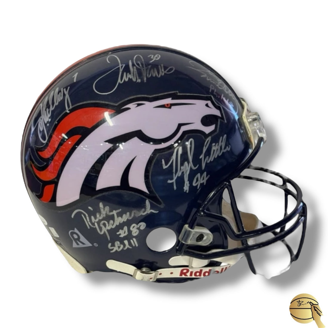 Casco de Denver Broncos autografiado por 7 leyendas