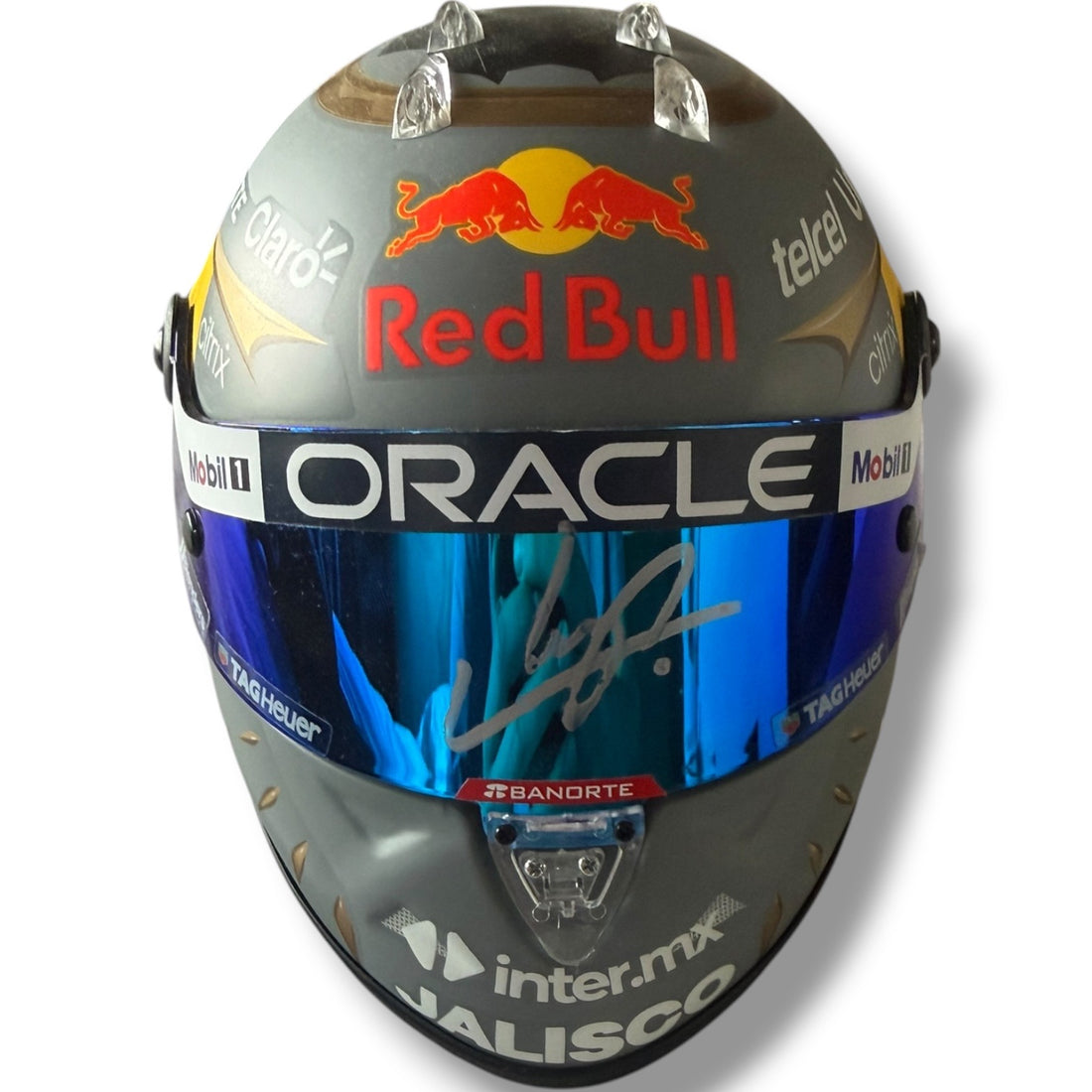 Mini casco autografiado por Sergio Pérez (Checo)