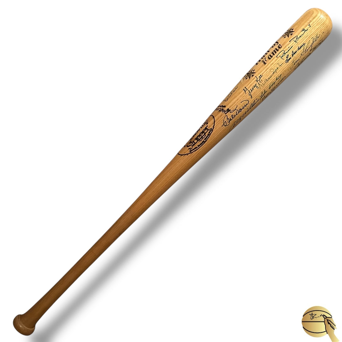 Bat autografiado por 21 Hall of Famers