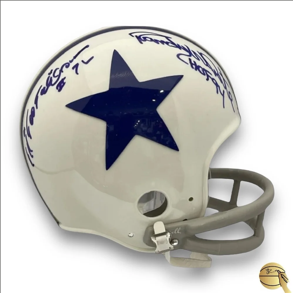 Mini casco autografiado por Randy White, Ed Too Tall Jones y Drew Pearson