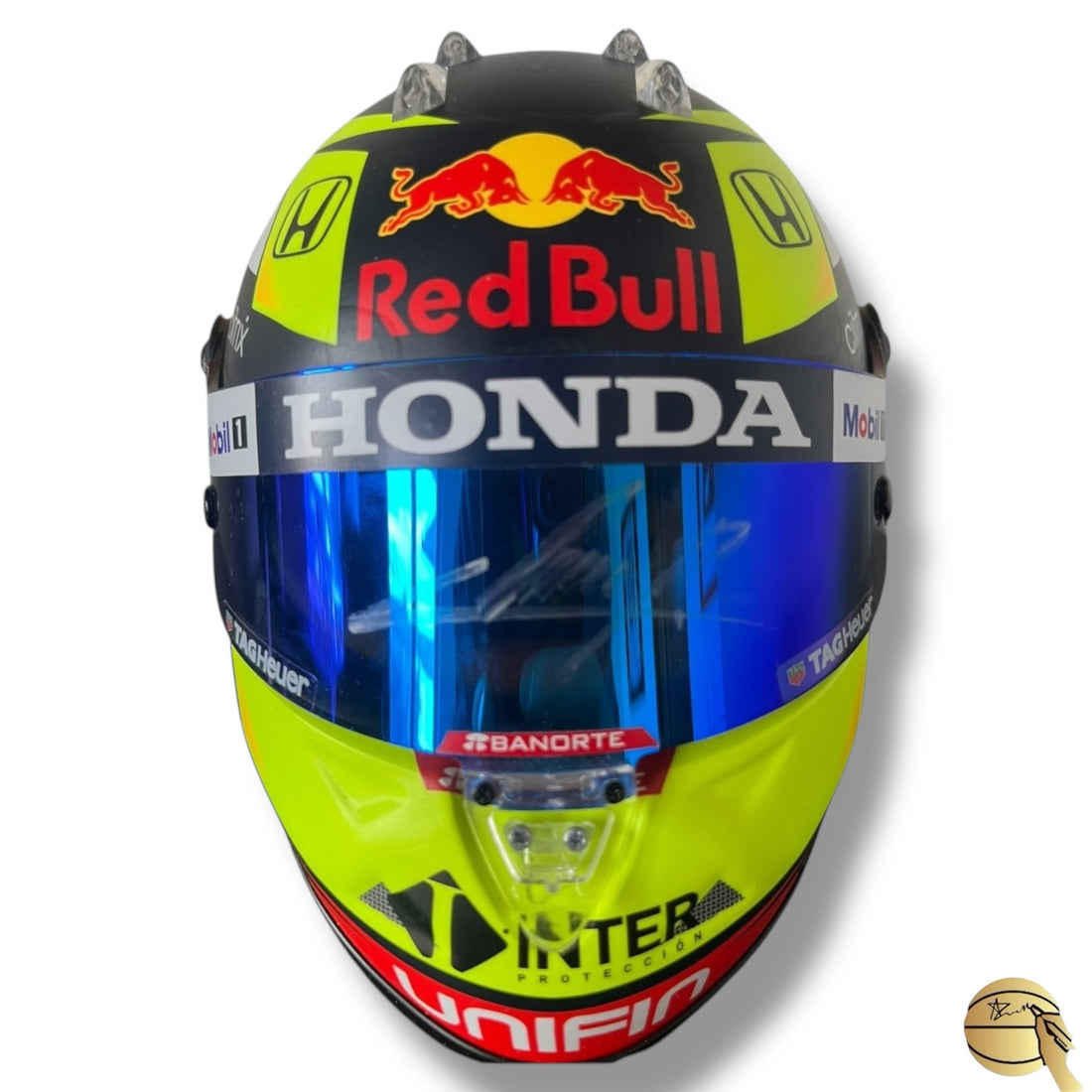Mini casco 1/2 autografiado por Sergio Pérez